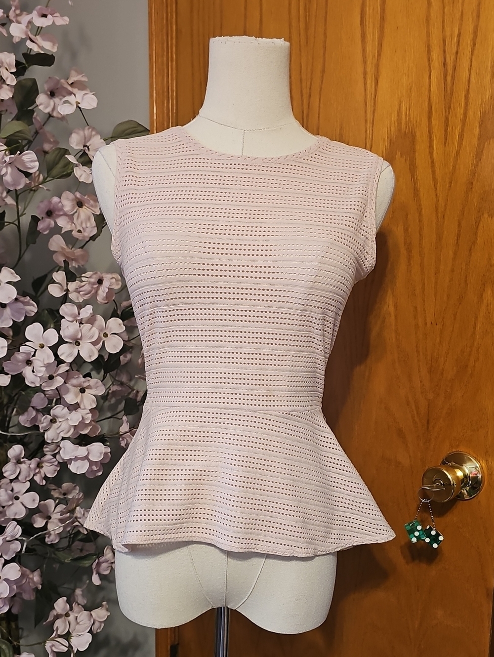 Bcbgmaxazria Sheer Pale Peachy Tan Peplum Top
